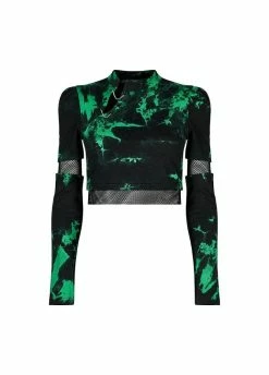 Punk Rave Dark Dyed Cyber Green Crop Top