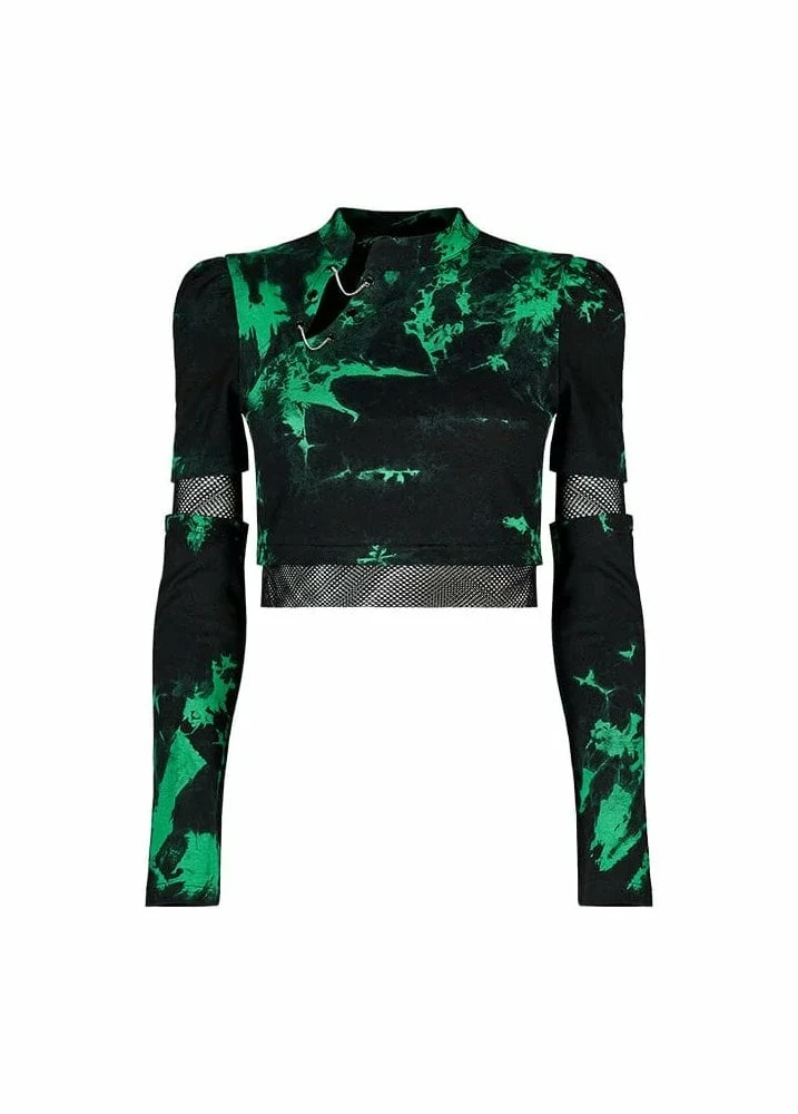 Punk Rave Dark Dyed Cyber Green Crop Top 3 Punk Rave Dark Dyed Cyber Green Crop Top