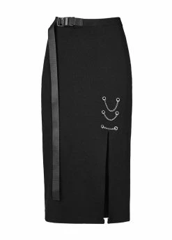 Punk Rave Dark Minimalist Chain Slit Skirt
