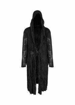 Punk Rave Distressed Longline Hooded Cardigan