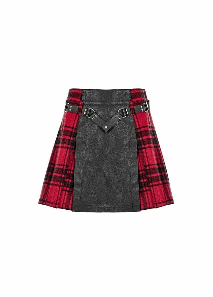 Punk Rave Plaid Mini Skirt With Faux Leather Insert 3 Punk Rave Plaid Mini Skirt With Faux Leather Insert