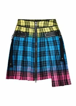 Punk Rave Rainbow Plaid Pleated Skirt