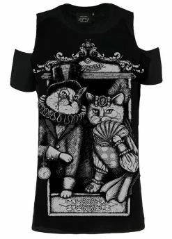 Restyle Cat Couple Cold Shoulder Top