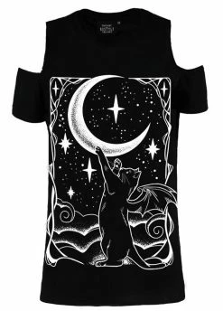 Restyle Cat Crescent Cold Shoulder T-Shirt