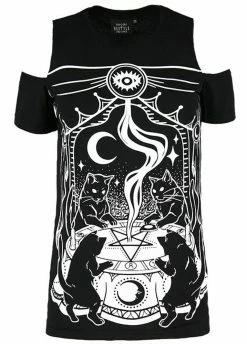 Restyle Cat Sabbath Cold Shoulder Top