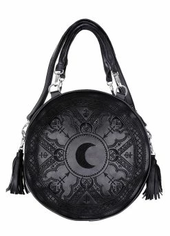 Restyle Henna Black Embroidered Round Bag