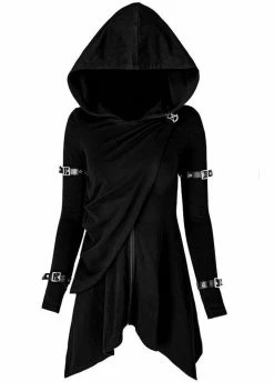 Restyle Long Asymmetric Black Hecate Draped Hoodie