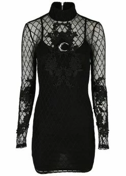 Restyle Mesh Overlay Moon Lace Pencil Dress